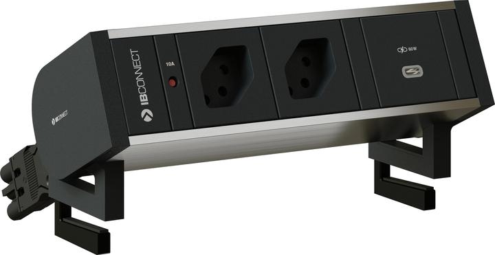 Produktbild IB Connect SUPRA Steckdoseneinheit eloxiert 2x Typ 13 1x USB-C 60W+Halterung (1 x, Typ 13, USB-C, 0.30 m)