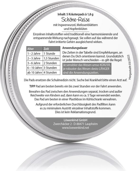 Produktbild Löwenkind Kräuterpads Dose Schöne Reise 5 Stk.