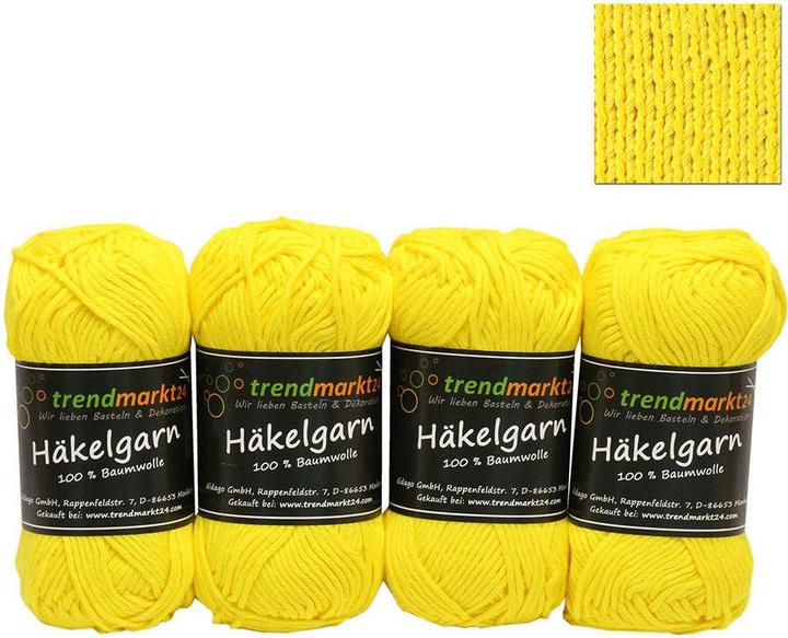 Produktbild trendmarkt24 Häkelgarn Set Gelb 4 Baumwollknäuel 50g Topflappen Garn waschbar 60°C (340 m)