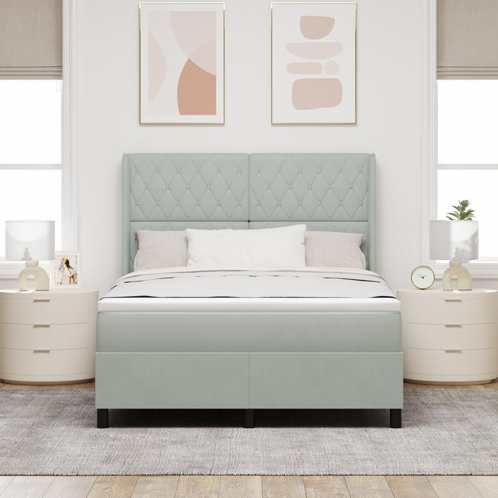 Produktbild VidaXL Boxspringbett Mit Matratze & Led Samt Hellgrau (140 x 190 cm)