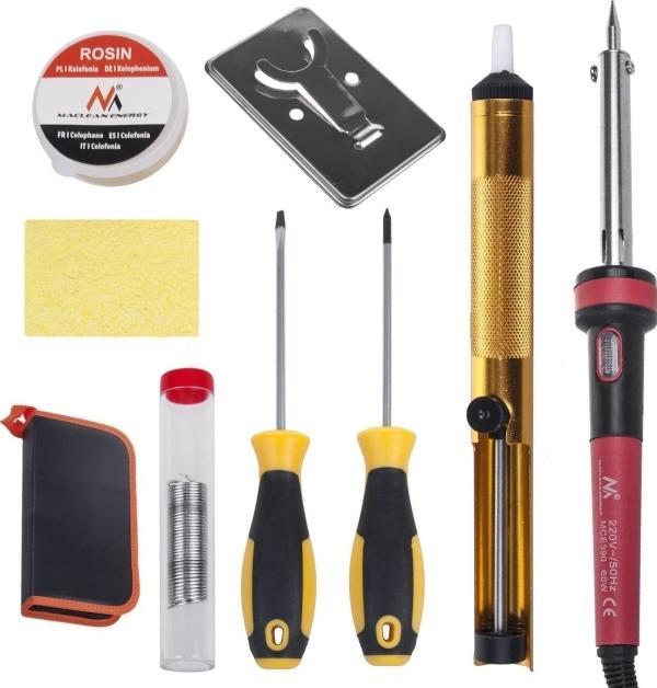 Image du produit Maclean Kit de fer à souder, 60 W, colophane à l'étain, ventouse, support, tournevis, sac de transport