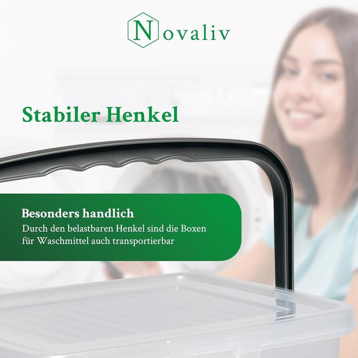 Actual product image Novaliv Sparset Waschmittelbox mit Deckel 4 Liter + 7 Liter Transparent und Dosierlöffel Box Waschpu (7 l)