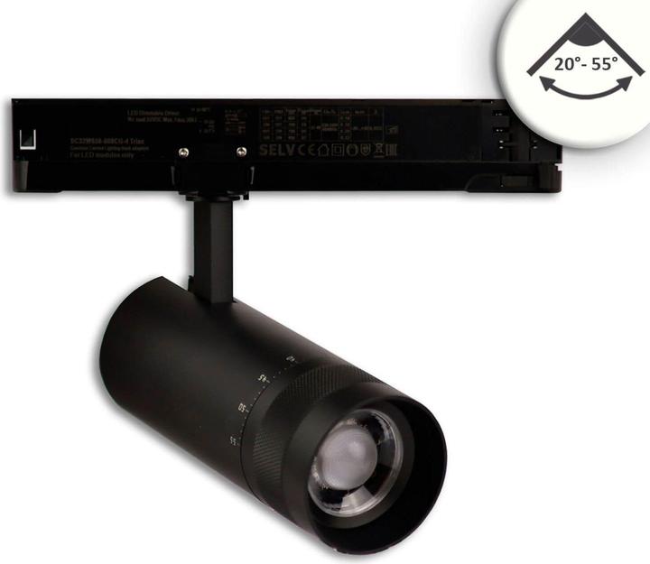 Actual product image Isoled 3-PH track spotlight focusable, 24W, 20°-55°, black matt, 4000K, dimmable