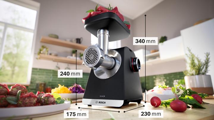 Actual product image Bosch Hausgeräte Serie 6, Fleischwolf, MultiPower Series 6, 2100 W, Schwarz, silver metalic, MFWS682B