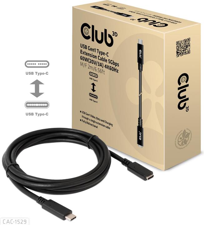Image du produit Club 3D USB C — USB C (1 m, USB 3.0, 60 W)