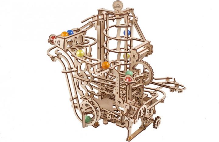 Actual product image Ugears 70177 - Model kit marble run with spiral lift, 266 components, 3D wooden puzzle