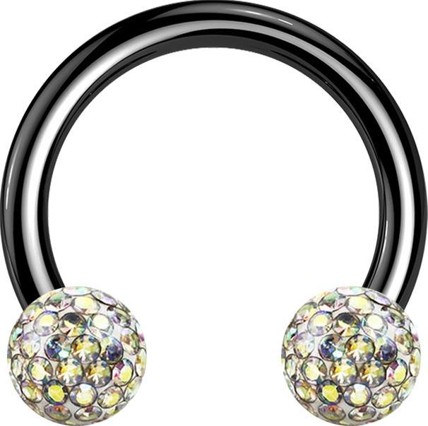 Produktbild Star Piercing Micro Circular Barbell schwarz mit zwei Kristall Kugeln multicolor Epoxy Schutzschicht (Titan G23, ohne Messing)