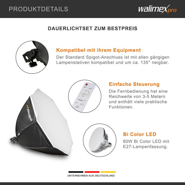 Produktbild Walimex pro LED 60W Octagon Ø65cm Bi Color Kit 1 (Softbox, 65 cm)