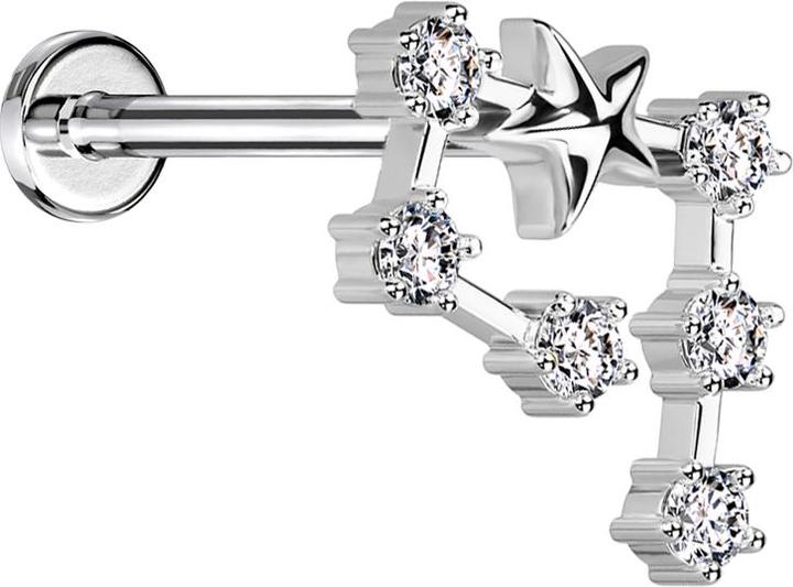 Immagine prodotto Star Piercing Micro Labret filo interno argento segno zodiacale Acquario con cristalli (Acciaio chirurgico 316L, Ottone)
