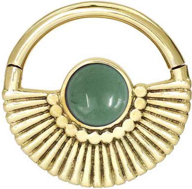 Produktbild Star Piercing Ohrgewicht Segmentring klappbar vergoldet Fächer mit Jade Stein (Mineralisch, Messing)