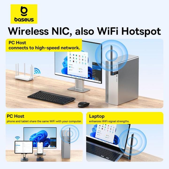 Produktbild Baseus Adapter WiFi FastJoy 300Mbps (czarny) (USB)
