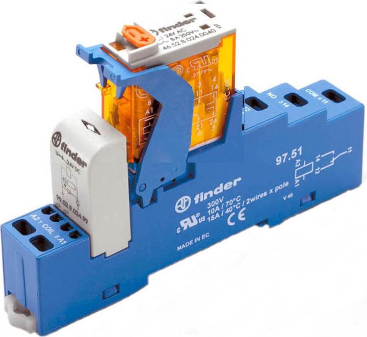 Produktbild Finder Koppel-Relais mit 1 Wechsler 10 A, Zugfederklemmenfassung 4C.51.8.230.0060 1 Wechsler 10 A