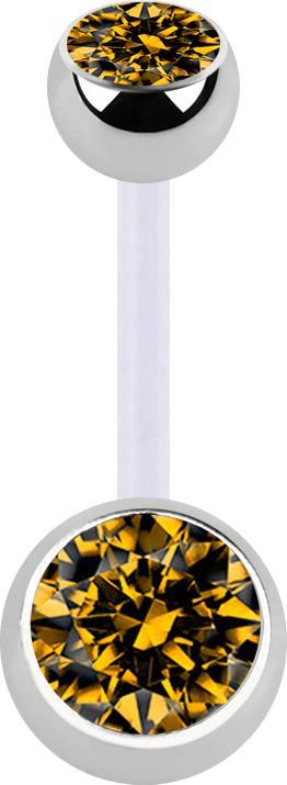 Star Piercing Banane transparent mit zwei Kugeln silber Kristall topaz (Chirurgenstahl 316L, Bioflex, ohne Messing)