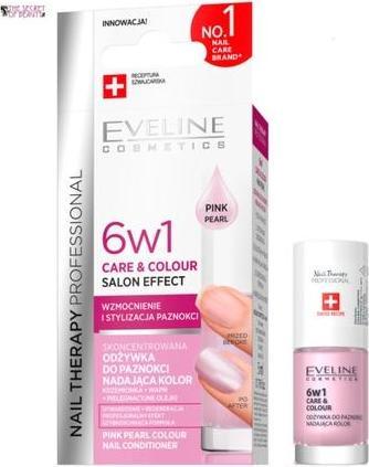 Eveline 6 in 1 Care & Colour Pink Pearl Nail Conditioner 5ml Salon Effect (5 ml)