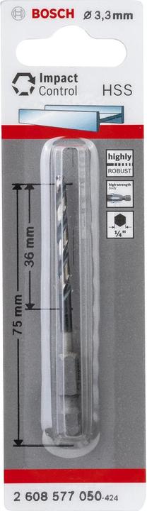 Immagine prodotto Bosch Professional Zubehör Trapano HSS con attacco esagonale 3,3 mm (3,3 millimetri)