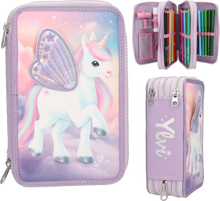 Actual product image Depesche Ylvi 3-Fach Federtasche mit appliziertem Flügel inkl. Stifte