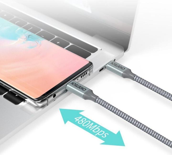 Image du produit Choetech USB Type C - Câble USB Type C 5A 100 W Alimentation 480 Mbps 1.8 m gris (XCC-1002-GY) (1.80 m, USB 2.0, 100 W)