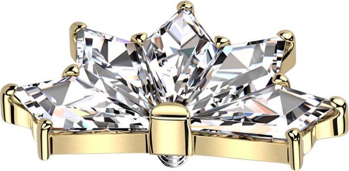 Star Piercing Dermal Anchor Fächer vergoldet fünf Diamant Kristalle silber (ohne Messing, Titan G23)