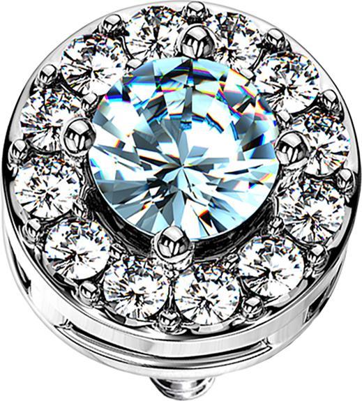 Star Piercing Dermal Anchor silber Kristallkreis mit grossem Kristall aqua (Chirurgenstahl 316L, Messing)