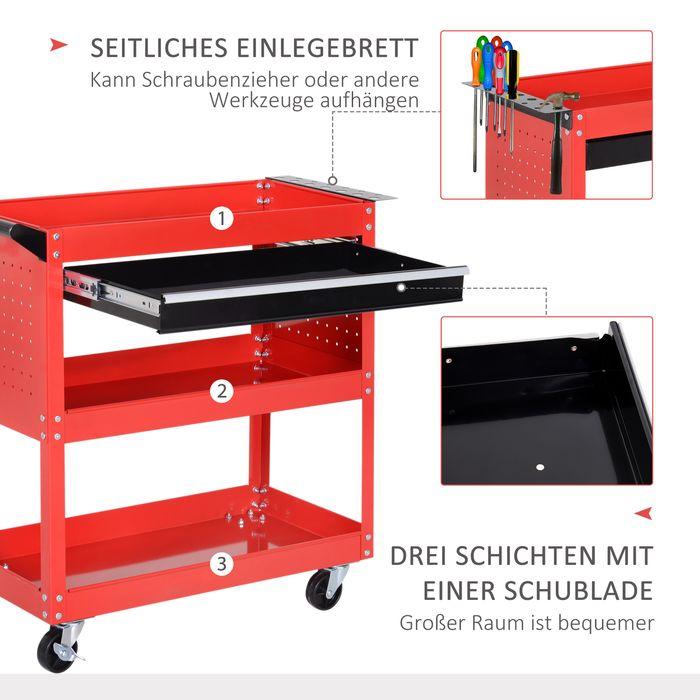 Produktbild Swisshandel24 Werkstatt-Rollwagen, Werkzeugwagen mit 3 Ebenen, Transportwagen mit Schublade, Montagewagen für Gara (1 x)