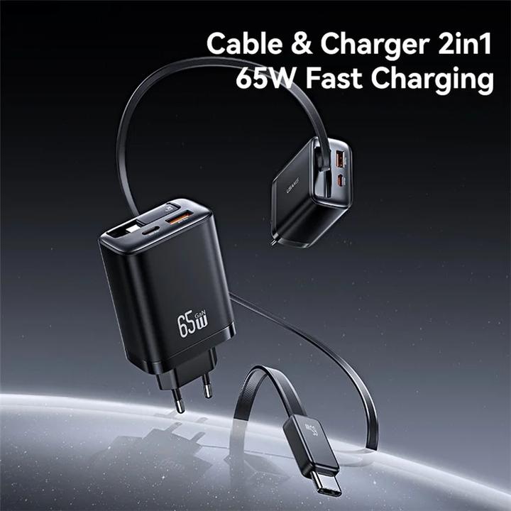 Image du produit Usams CC299 65W Fast Charger With Retractable Type-C Cable (EU) - Xiang Series White (65 W)