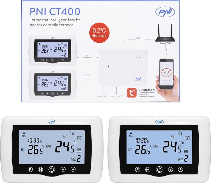 Image du produit PNI Thermostat intelligent CT400 sans fil, avec WLAN, contrôle de 2 zones via Internet, pour les