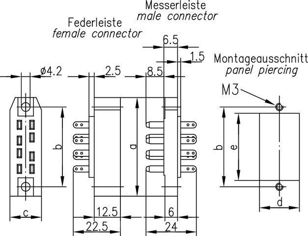 Image du produit Telegärtner Connecteur selon DIN 41 622 Disposition des contacts asymétrique, embase A 30, a=83, b=74, c=20, d