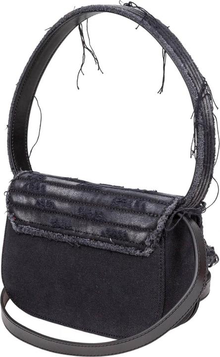 Actual product image Diesel 1dr shoulder bag in denim canvas with crystal appliques, black