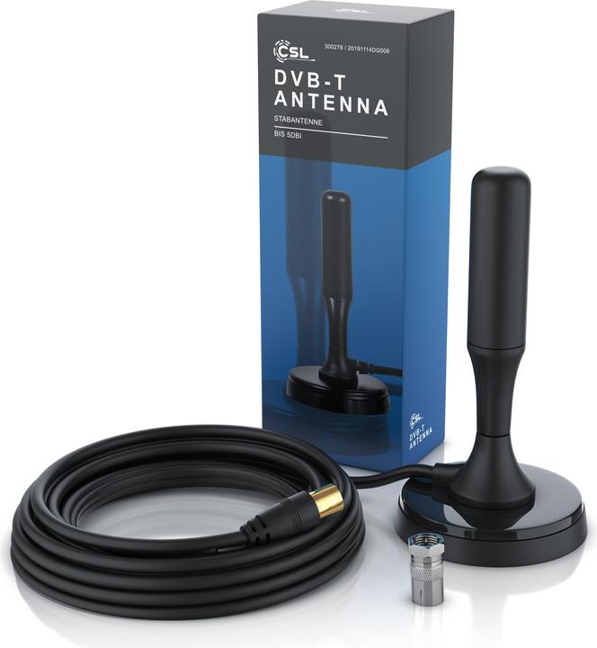CSL DVB-T2 rod antenna for indoor use, digital antenna with 4m cable / incl. F-plug adapter (Monopole antenna, 5 dB, DVB-T / -T2)