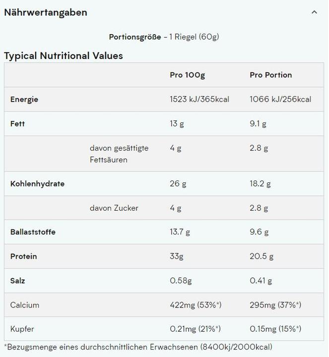 Nährwerte und Zutaten MyProtein Retail (Cookie Crumble, 12 Stk., 720 g)