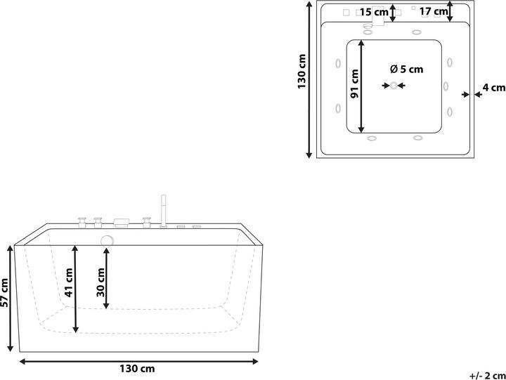 Produktbild Beliani Whirlpool Badewanne freistehend weiss quadratisch 130 x 130 cm TAHUA (339 l, 130 cm, 130 cm)
