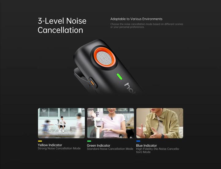 Actual product image Hohem MIC 01 Wireless Lavalier Microphone, TYPE C (2TX+1RX) Black (Smartphone)