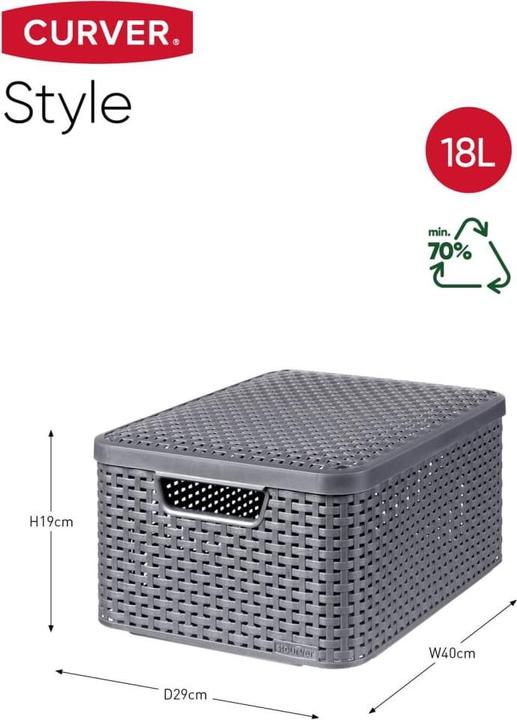 Productafbeelding Curver Basket with lid Rattan Style M dark gray (40 x 29 x 19 cm, 18 l)