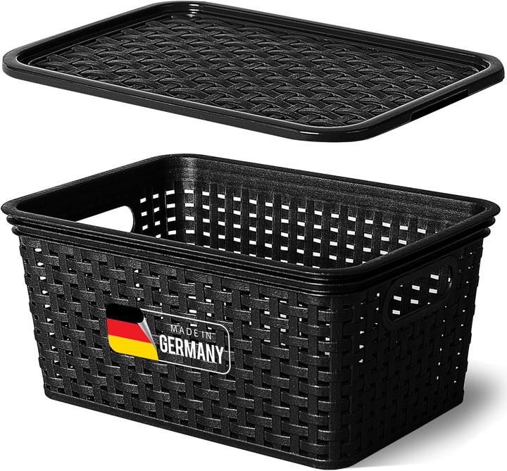 Image du produit Novaliv Boîte de rangement avec couvercle petit panier 5L noir en rotin design stockage alimentaire (5 l)