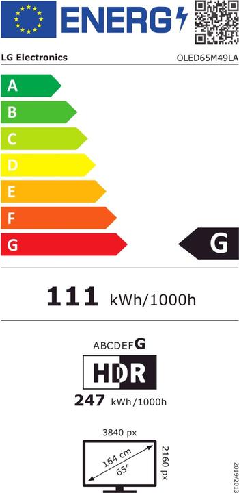 Energie-Label LG OLED65M49LA OLED evo Signature TV 164 cm (65) Gallery Design (65", OLED, 4K)