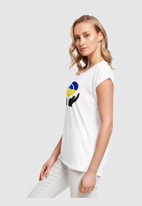 Actual product image Merchcode Ladies Peace - Hand Peace Heart Extended Shoulder T-Shirt - 161423 (S)