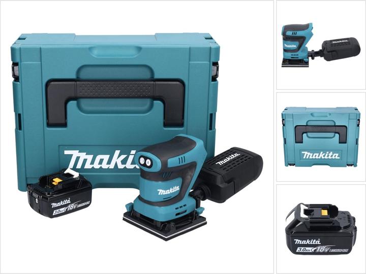 Produktbild Makita DBO 480 F1J Akku Schwingschleifer 18 V 112 x 102 mm + 1x Akku 3,0 Ah + Makpac - ohne (Schwingschleifer)