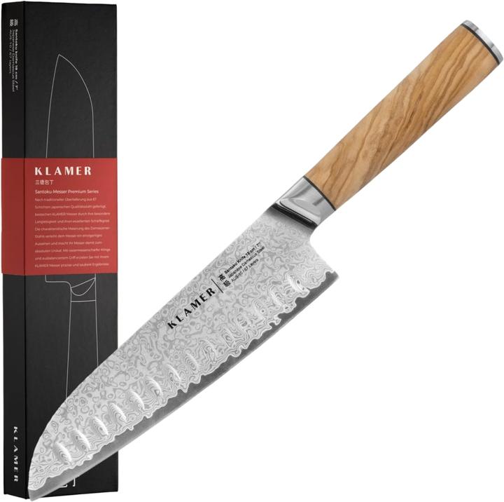 Produktbild KLAMER Santoku Damastmesser Olive 18 cm Kochmesser (18 cm)