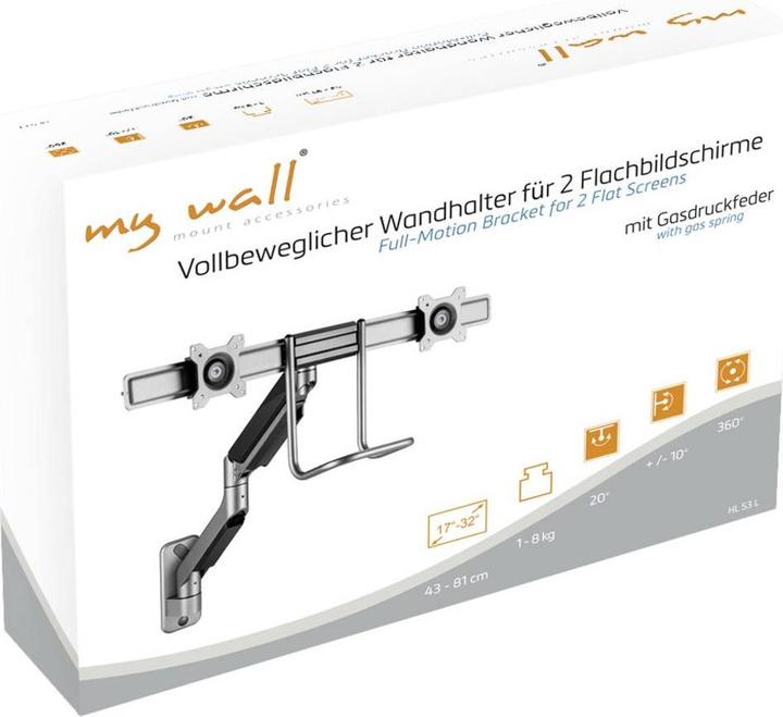 Produktbild myWall My Wall HL 53L Monitor-Wandhalterung 43,2cm (17/ ) - 81,3cm (32/ ) Schwenkbar, Drehbar (Wand, 32.01", 8 kg)