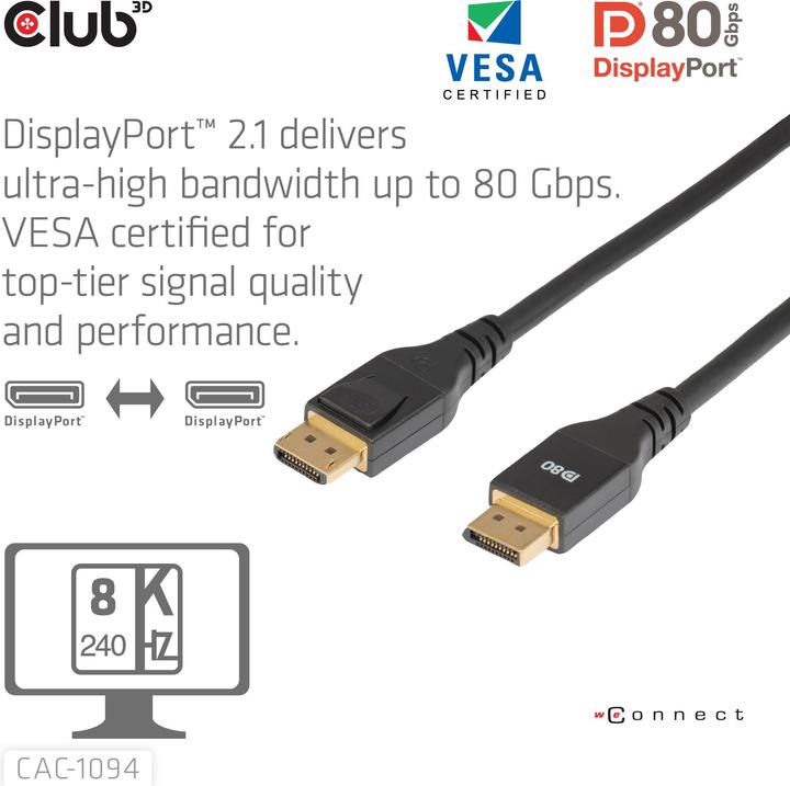Actual product image Club 3D Club3D DP-Kabel 2.1 DP80 zertifiziert 2m 10K/8K/4K St/St retail (2 m, DisplayPort)