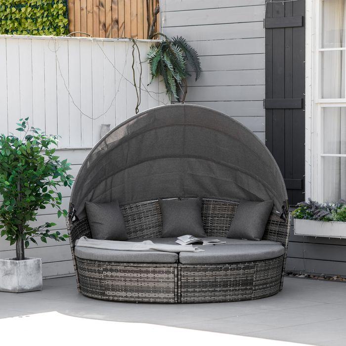 Actual product image Swisshandel24 Sun island rattan lounge group with sun canopy Seating group with cushions and side table