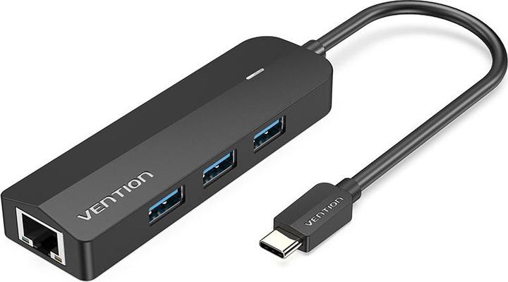 Actual product image Vention USB-C to 3x USB 3.0, RJ45, Micro-B Hub TGPBB 0.15m Black (USB-C, 5 Ports)