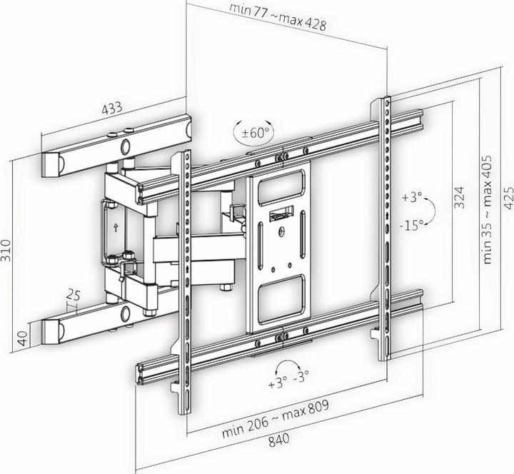 Image du produit LogiLink Support TV mural, 4390", inclinable, pivotant, 60 kg max. (Mur, 90", 60 kg)
