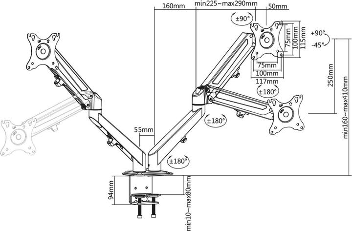Produktbild Wiltec Doppel Monitorhalterung Gasdruckfeder 2 Monitore 17-27" Tischhalter VESA (Tisch, 27")
