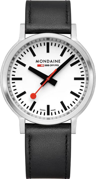 Mondaine MST.4101B.LBV Stop2go Horloge - Stationsklok - Saffierglas - Staal/Kunstleer - Zilver/Zwart - 41 mm (41 mm)