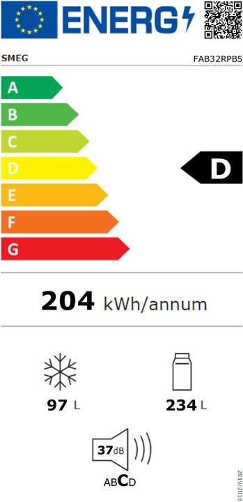 Label énergétique Smeg Style rétro FAB32RPB5 (331 l)
