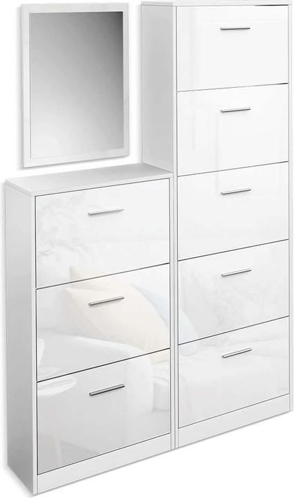 Actual product image Vicco Gizmo shoe trolley, white high gloss/white, set with mirror (45 x 60 x 2 cm, 59 x 170 x 22 cm, 59 x 105 x 22 cm)