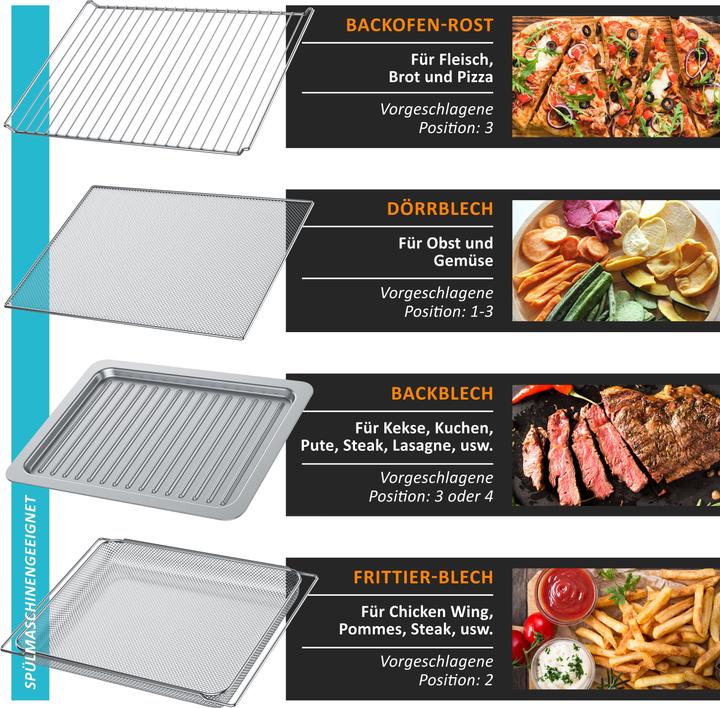 Produktbild Arendo Minibackofen Airfryer 25L Edelstahl Multifunktionsofen, XXL Heissluftfritteuse 1800W, mit Backpapier (CH-Stecker)