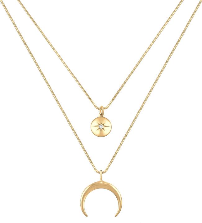 Produktbild Elli Halskette Layer Halbmond Stern Plättchen Zirkonia 925 Silber (Zirkonia, 925er Sterling Silber, 45 cm)