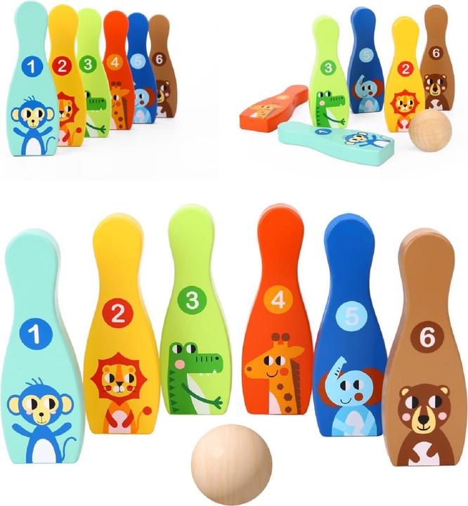 Actual product image Tooky Toy Wooden animal bowling set